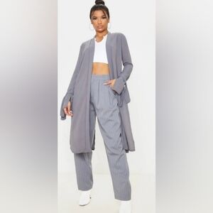 Pretty Little Thing Gray "Aba" Open-Front Long Duster Longline Feminine Jacket
